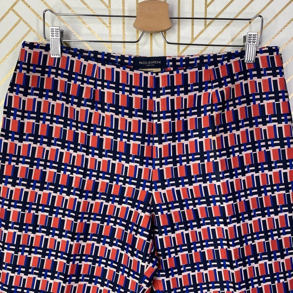 Piazza Sempione Audrey Print Crop Tapered Pants Pink & Navy Blue Size US 10 - Picture 2 of 11
